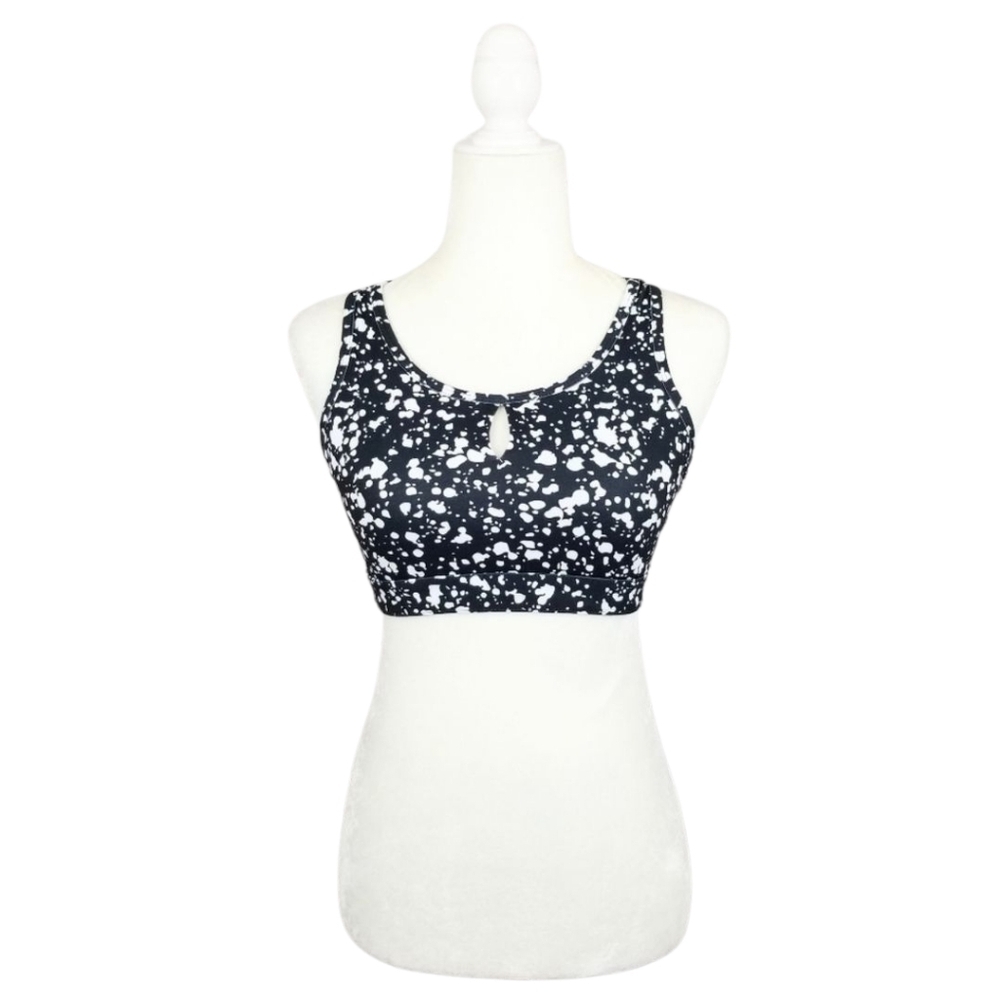 Fabletics active black white spotted keyhole workout sports bra women's size S